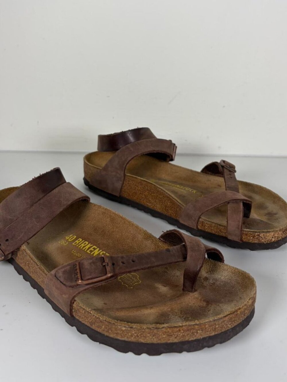 Brown "Yara" Oiled Leather Toe + Ankle  Strap Sandals